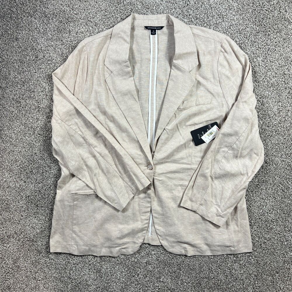 Zac & Rachel Blazer Womens 3X Linen Blend Beige Lightweight Boyfriend